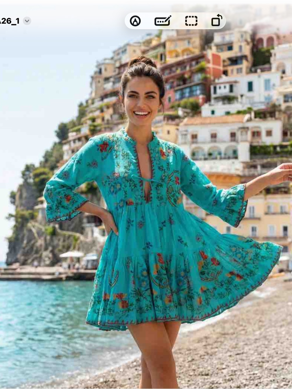 Antica Sartoria 2026 aqua Floral Embroidered Mini Dress NWT O/S Cotton